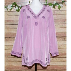 Brylane Woman Collection Purple Lilac Tunic Blouse Size 1X Embroidered V-Neck